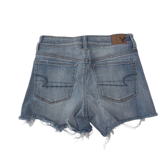 American Eagle Womens SZ 2 High Rise Distressed Denim Shortie Frayed Hemmed - Picture 6 of 12